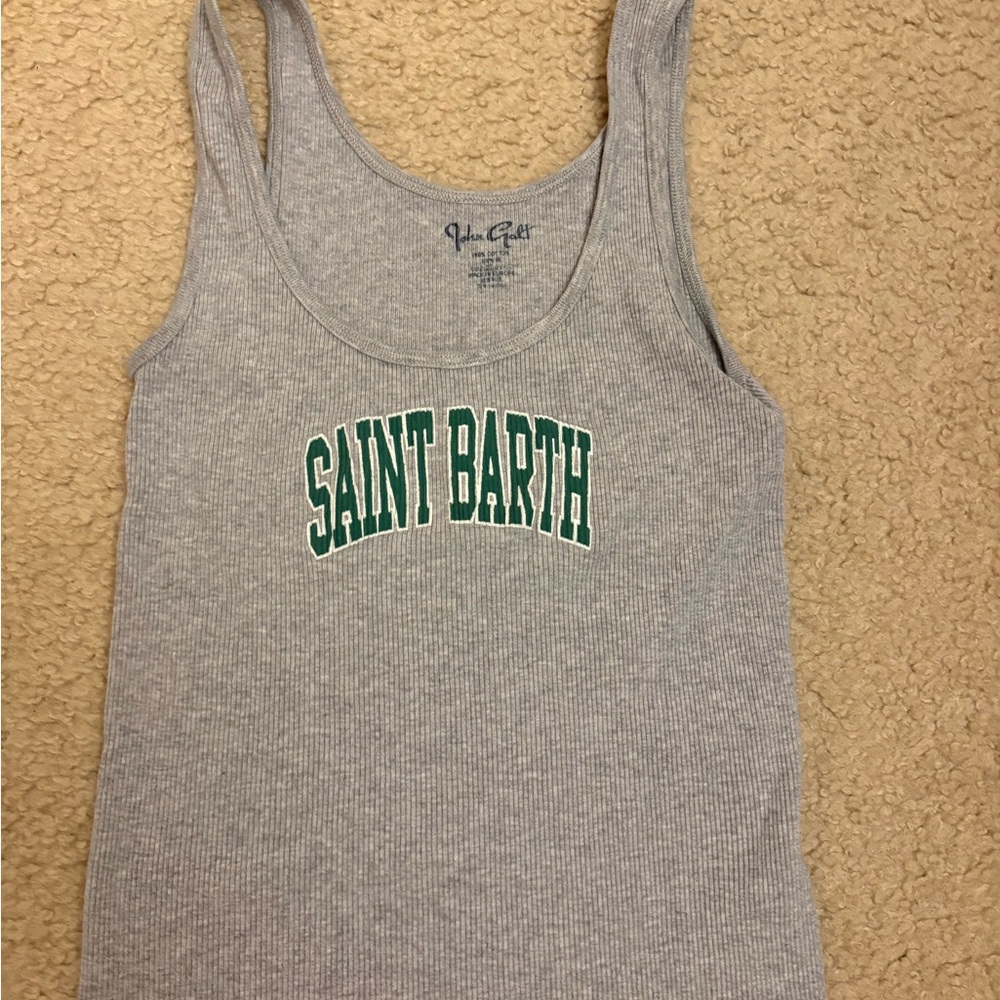 Brandy Melville Gray Tank Top with Green Saint Barth Print